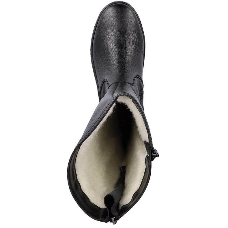 Bottes de neige imperméables en cuir isolées avec de la laine de mouton Rieker noir 1