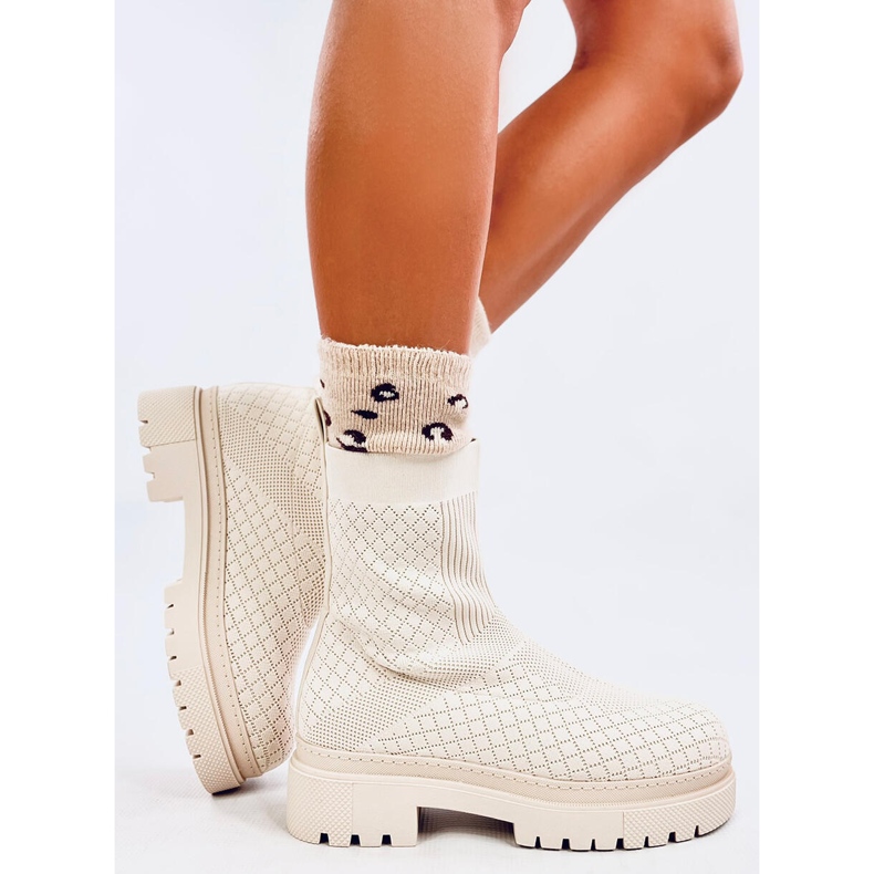 Bottines chaussettes à motif Rueda Beige 1