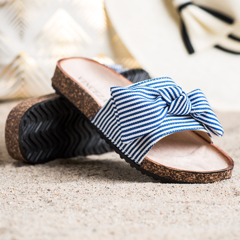 Sandales à rayures Vinceza blanche bleu 1