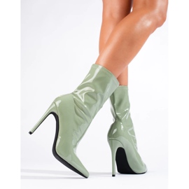 Bottines à talons hauts pour femmes en cuir verni vert 1
