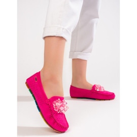 Mocassins femme ajourés avec cristaux Shelovet rose 1