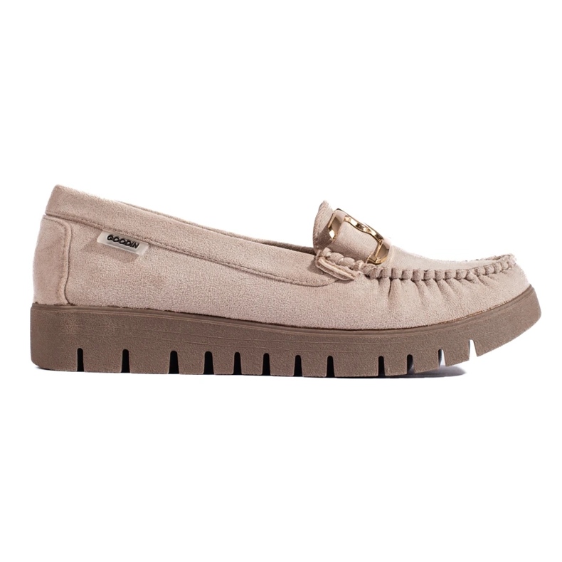 Goodin Mocassins femme en daim beige 1