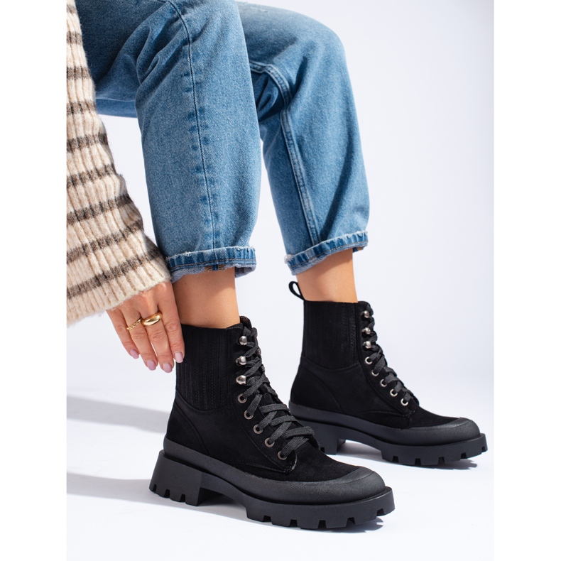 Bottines à lacets en daim noires Shelovet le noir 1