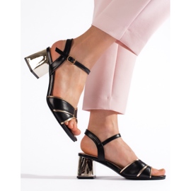 Goodin Sandales à talons femme noires et dorées 1