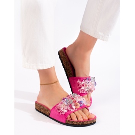 Chaussons femme en daim fuchsia rose 3