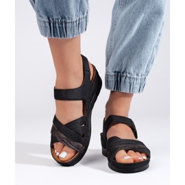 Sandales noires à scratch pour femme le noir 1
