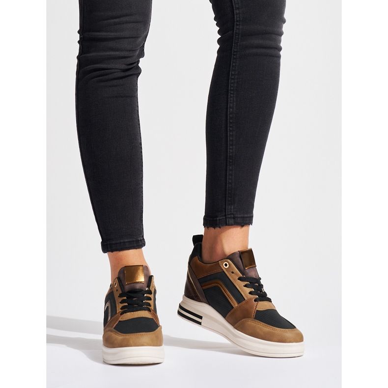 Baskets femme marron et noires à talon compensé caché brun 1