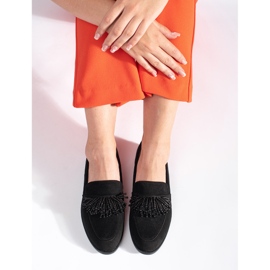 Mocassins femme en daim avec perles le noir 3