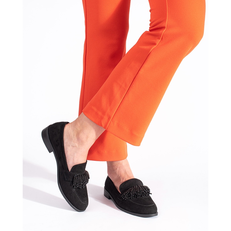 Mocassins femme en daim avec perles noir 2