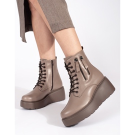 Goodin Bottines femme à lacets beige foncé avec fermetures éclair décoratives 1