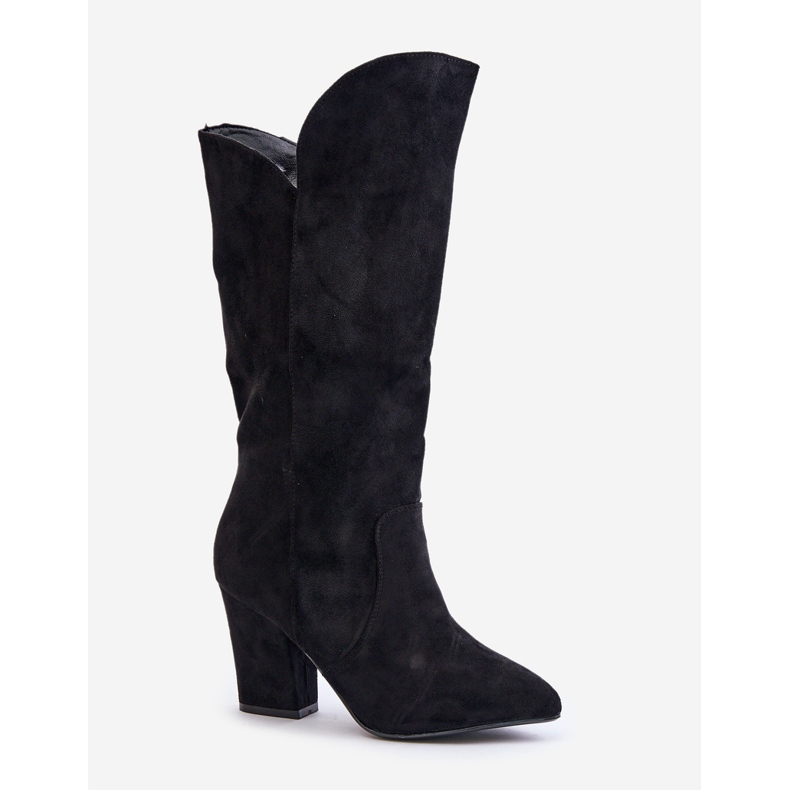 Cuissardes à talons hauts en éco-daim, Noir Clorira 2