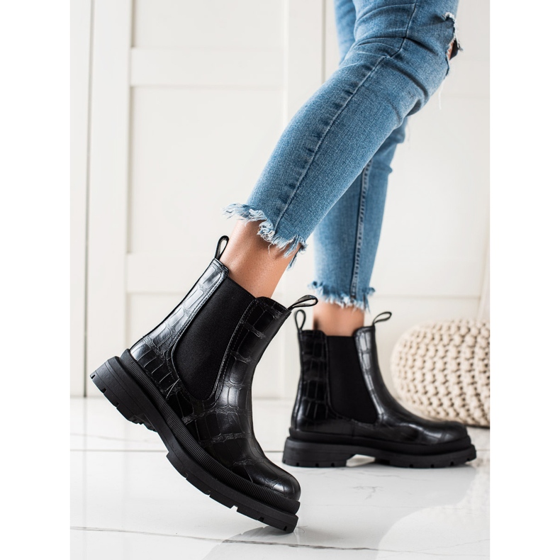 Bottines Chelsea noires avec cuir écologique le noir 1 Bottines Chelsea noires avec cuir écologique le noir 1