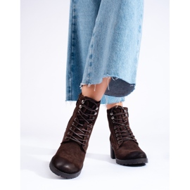 W. Potocki Bottes à lacets pour femmes à talons hauts Potocki en daim écologique brun 3