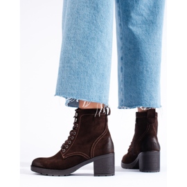 W. Potocki Bottes à lacets pour femmes à talons hauts Potocki en daim écologique brun 2