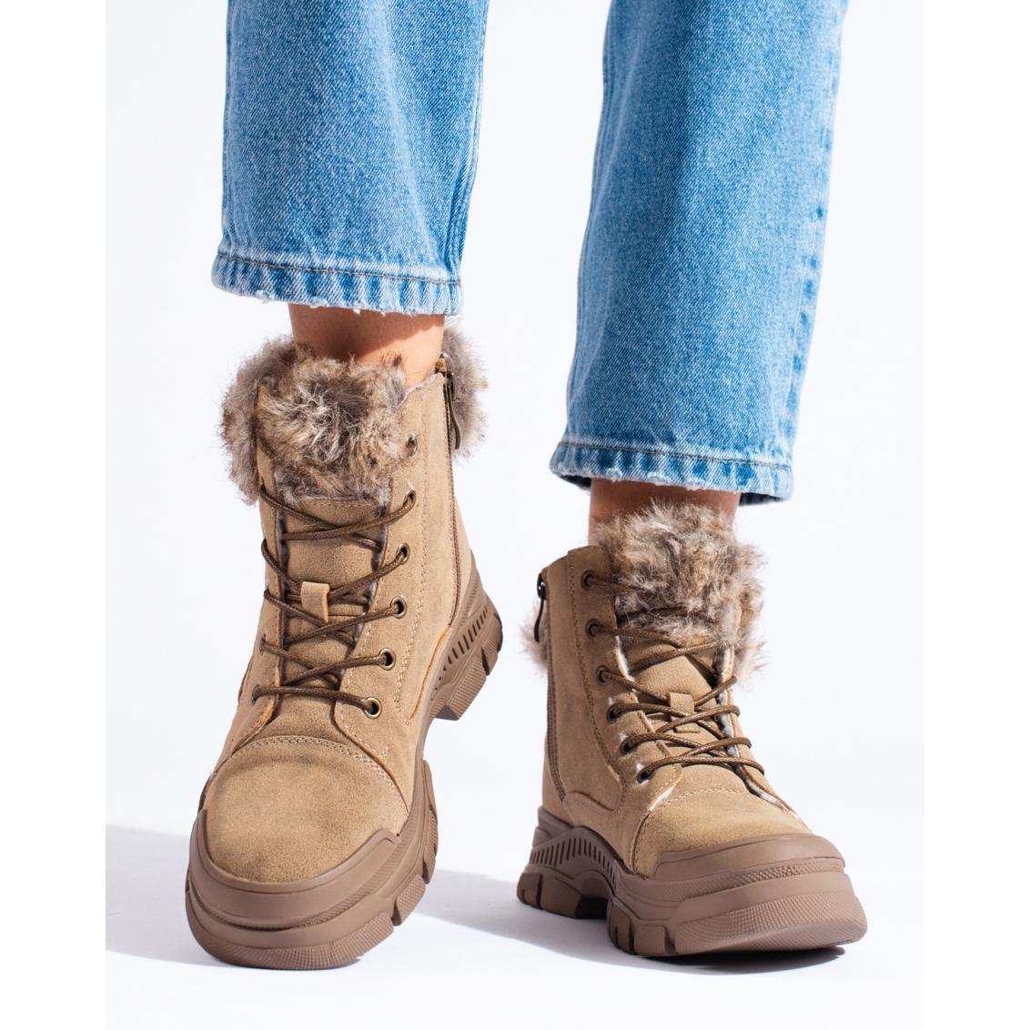 Bottes pour femmes marron avec fourrure Chaussures a la mode