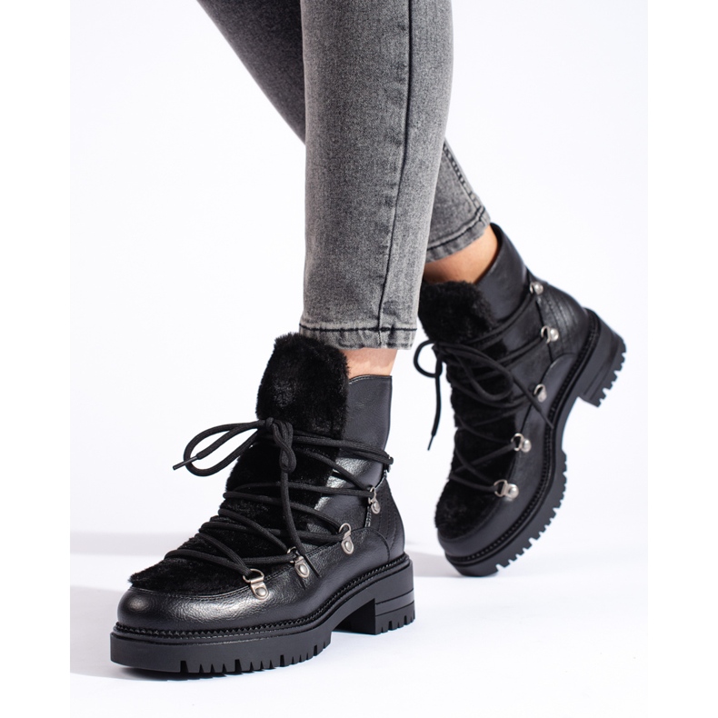 W. Potocki Bottes de neige pour femmes noires avec fourrure de Potocki le noir 1