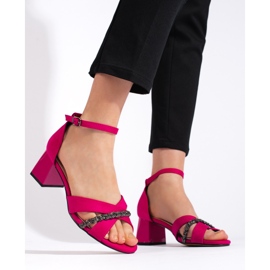 Goodin Sandales femme en daim fuchsia rose 4
