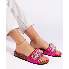 Chaussons femme en daim fuchsia rose 1