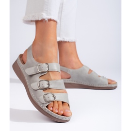 Sandales grises confortables à talon bas 1