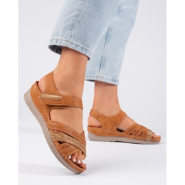 Sandales femme marron à scratch brun 1