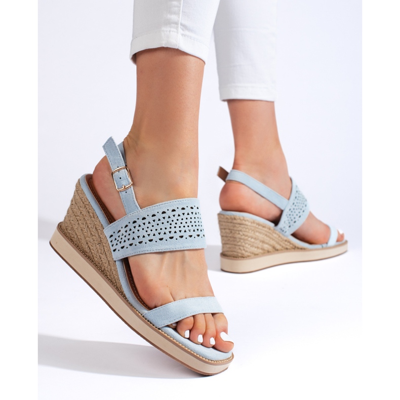 Sandales compensées femme bleues 2