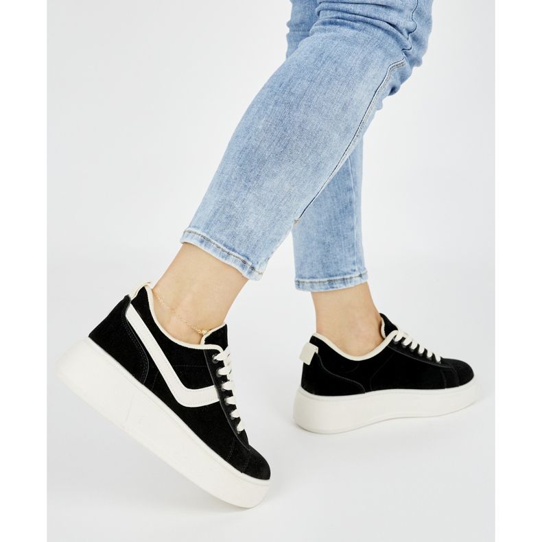 Chaussures plateforme femme en daim noir 1