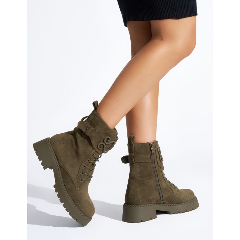 Travailleurs en daim à lacets vert foncé 2