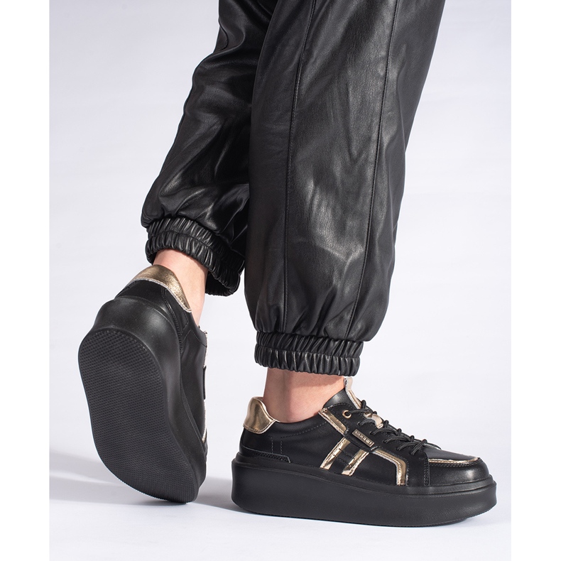 Baskets à plateforme en cuir noir 2