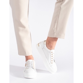Goodin Baskets en cuir blanc à semelle épaisse blanche 2
