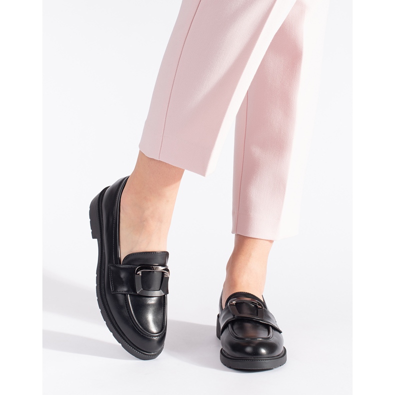 Goodin Mocassins femme noirs à boucle le noir 2