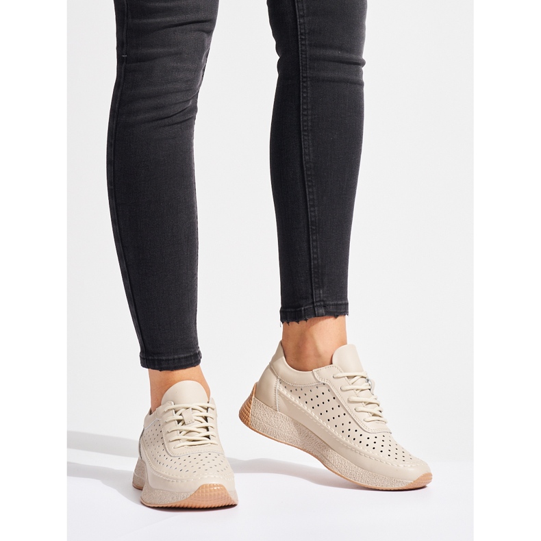 Sergio Leone Chaussures de sport femme en cuir beige 1