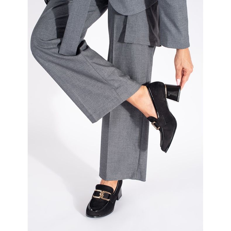 Chaussures femme en daim à talon épais le noir 2