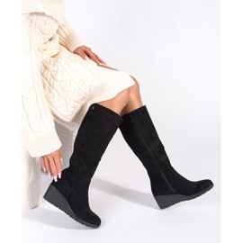 Bottines compensées femme en daim noir le noir 2