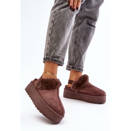 Chaussons plateforme avec fourrure pour femme, marron Linaris brun 1