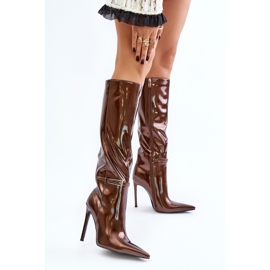 Bottes Isolantes Vernies Sur Talon Haut Avec Boucle, Tameliae Marron brun 2 Bottes Isolantes Vernies Sur Talon Haut Avec Boucle, Tameliae Marron brun 2