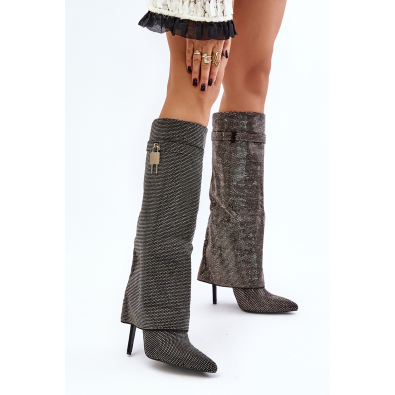 Bottes à talons hauts décorées d'Enathlin noires avec tige rabattue 2