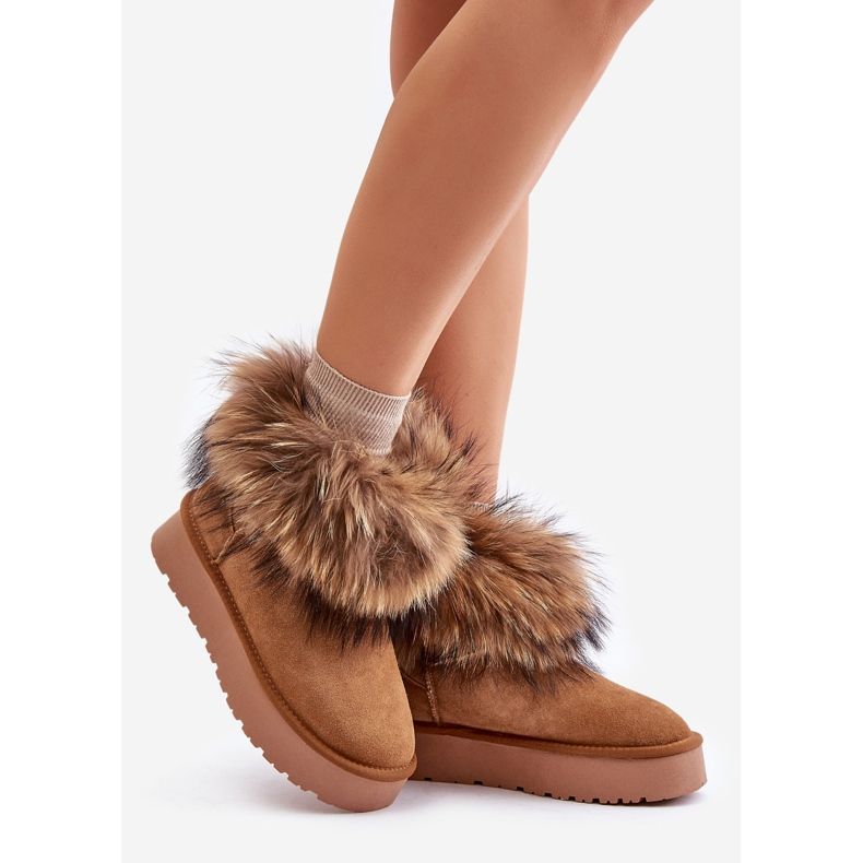 Bottes de neige à plateforme en cuir avec fourrure Avirisa camel brun 1