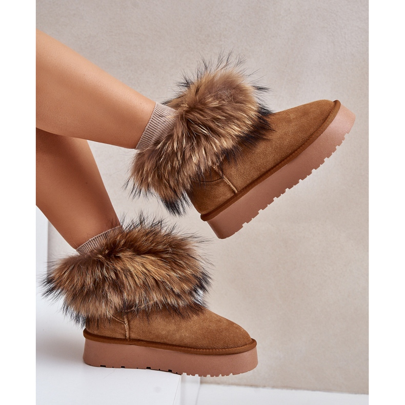 Bottes de neige à plateforme en cuir avec fourrure Avirisa camel brun 2