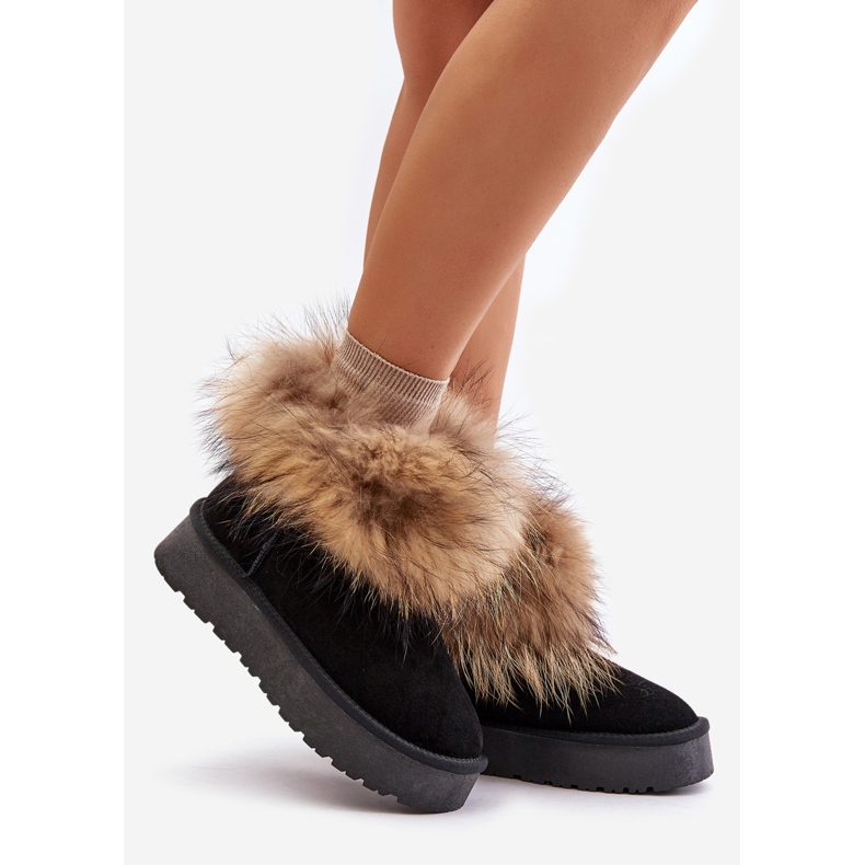Bottes de neige à plateforme en cuir avec fourrure, noir Avirisa le noir 1