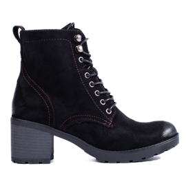 W. Potocki Bottes à lacets pour femmes à talons hauts Potocki en daim écologique le noir 1