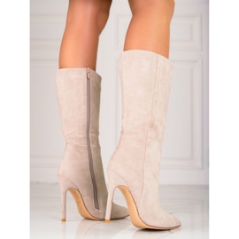 Bottes à talons hauts pour femmes beiges 1