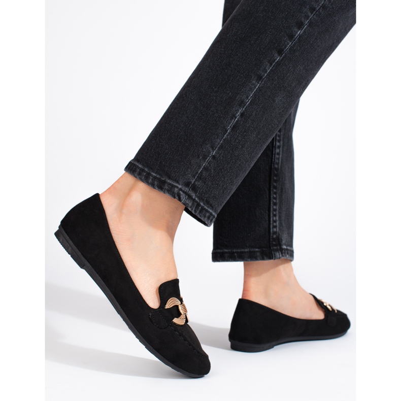 Mocassins confortables en daim Shelovet pour femmes noir 1