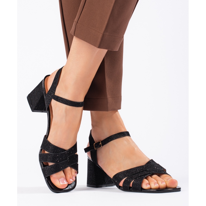Sandales femme noires à paillettes 1