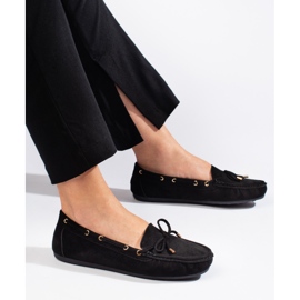 Mocassins femme en daim noir le noir 1