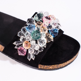 Chaussons femme en daim noir 2