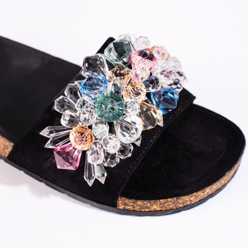 Chaussons femme en daim noir 2