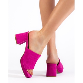 Mules à talons hauts en daim fuchsia rose 3