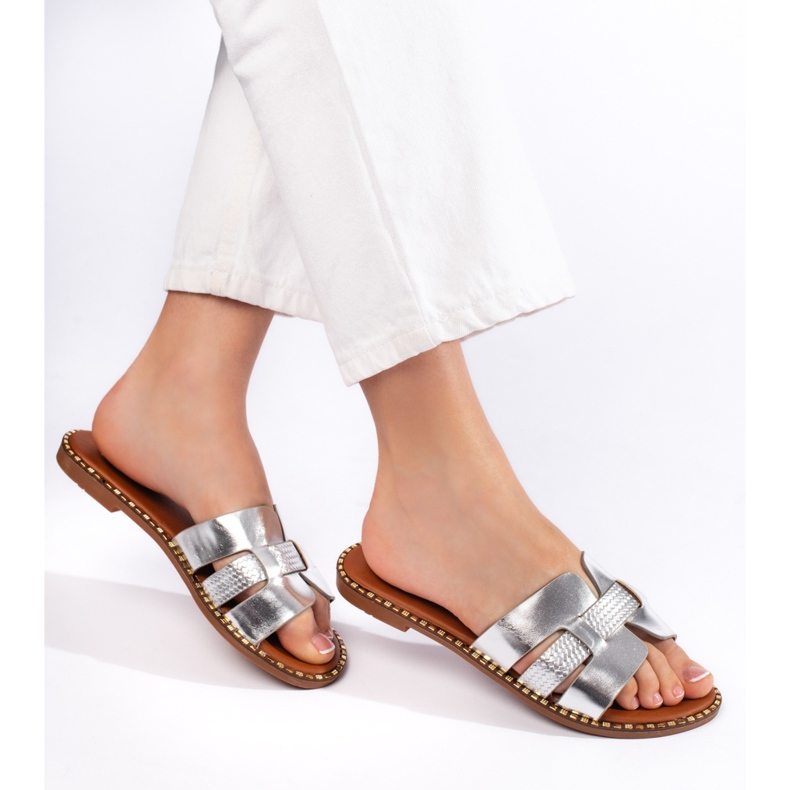 Tongs femme argentées 1