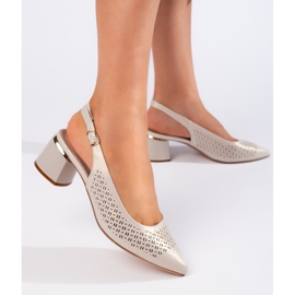 Escarpins en perles ajourées à talon ouvert par Sergio Leone beige 1