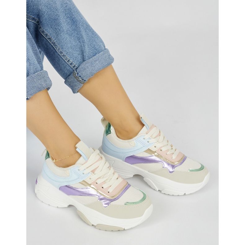 Chaussures de sport femme multicolores à semelle épaisse beige 1